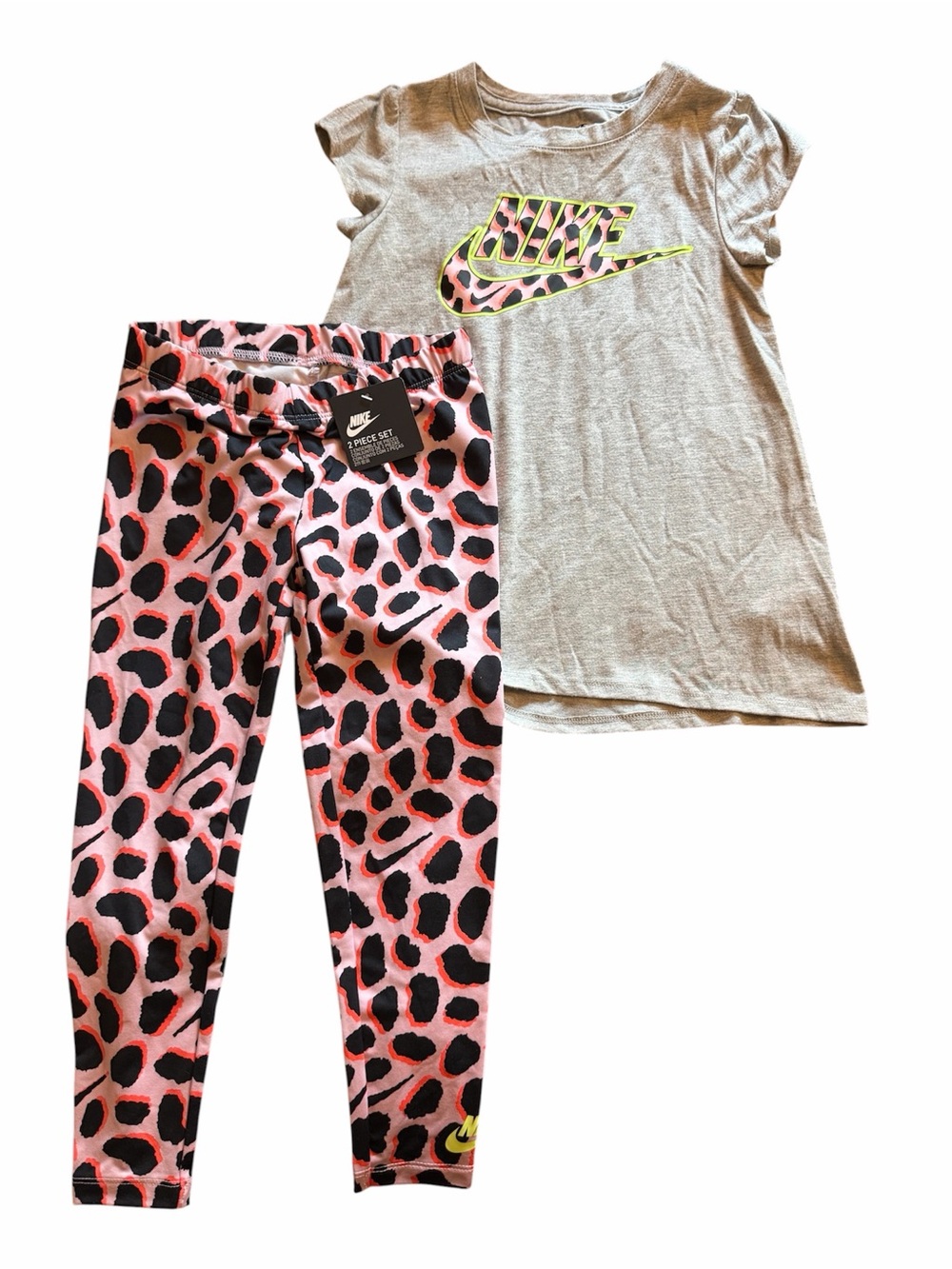 Nike Gray Tee with Pink Leopard Print Leggings